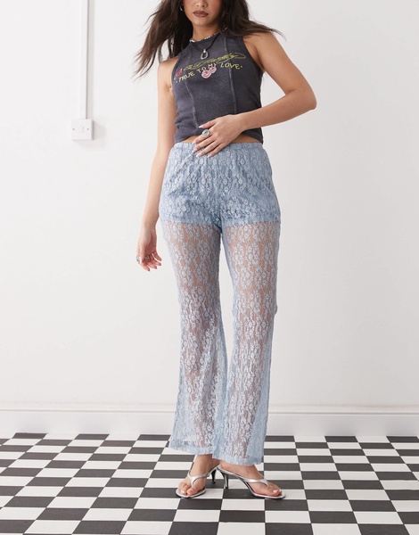 Amy Lynn sheer lace straight leg pants in blue