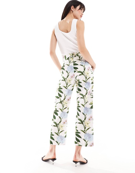 ASOS DESIGN tailored belted pants with linen in floral print