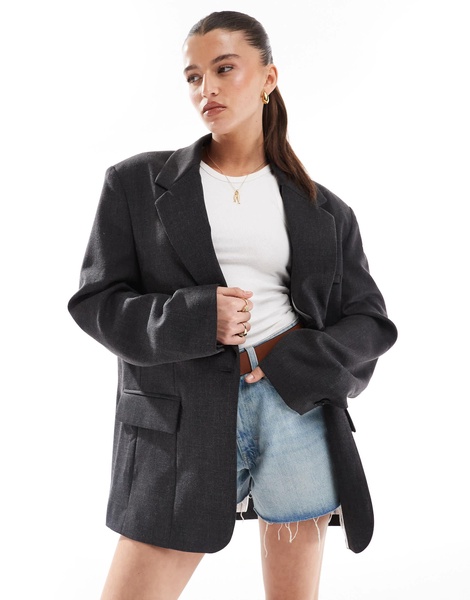 Bershka oversized blazer in dark gray