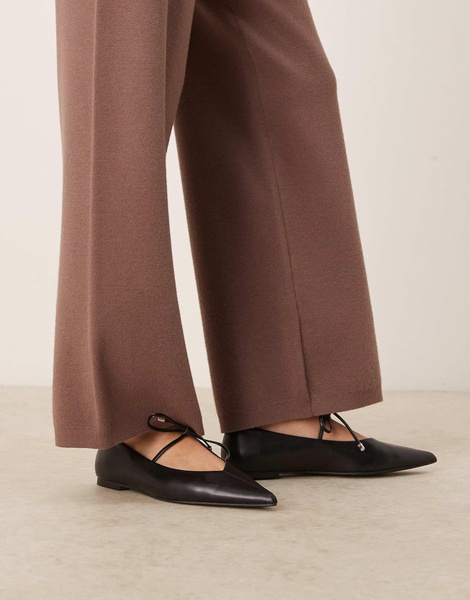 ASOS DESIGN Lithe pointed toe ballet flats with vamp tie in black