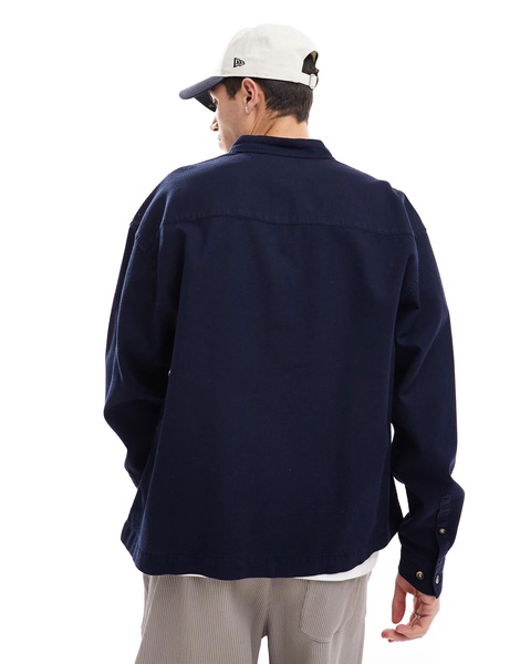 ASOS DESIGN boxy oversized waffle shirt in navy