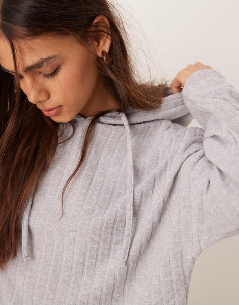 ASOS DESIGN supersoft wide rib knit longline oversized hoodie in gray - part of a set