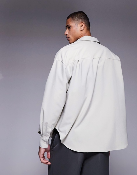ASOS DESIGN volume oversized shirt with stepped hem in cream