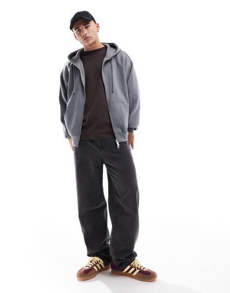 Cotton On box fit zip up hoodie in slate stone