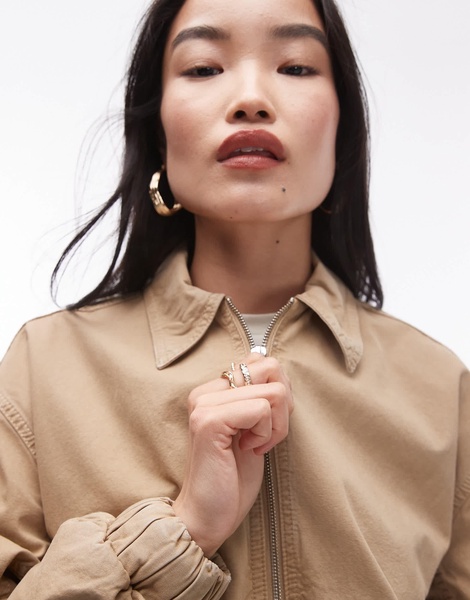 Topshop oversized cotton collar bomber jacket in stone