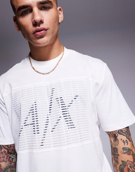 Armani Exchange boxy fit chest print T-shirt in off-white