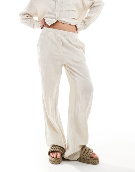 Mango linen look straight leg pants in light beige - part of a set
