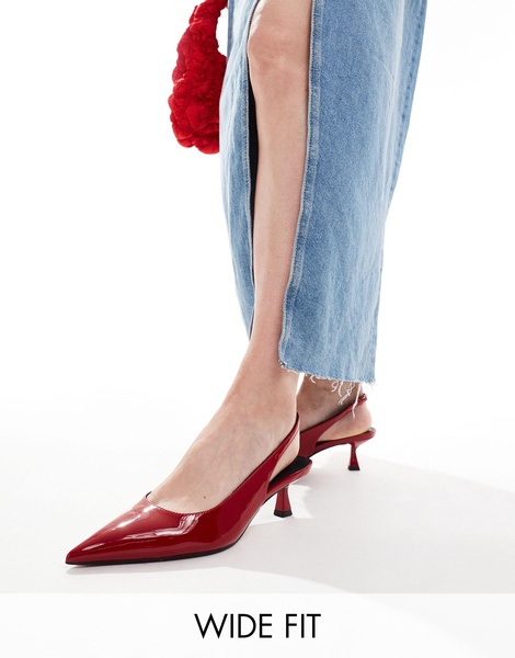 ASOS DESIGN Wide Fit Stroll slingback mid heeled shoes in red