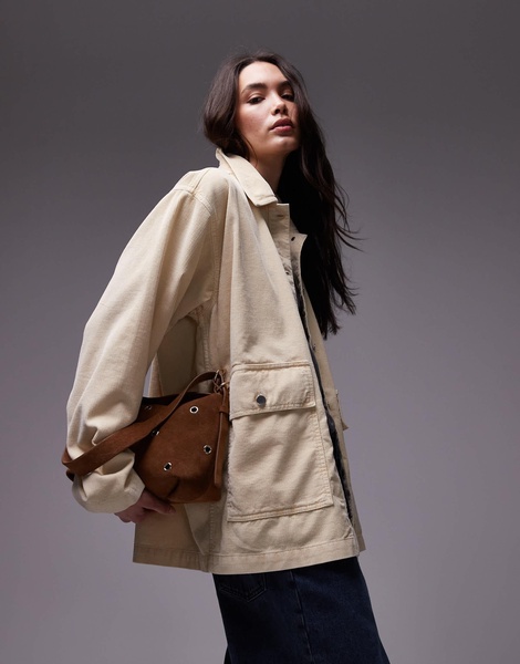 Topshop cord jacket in ecru