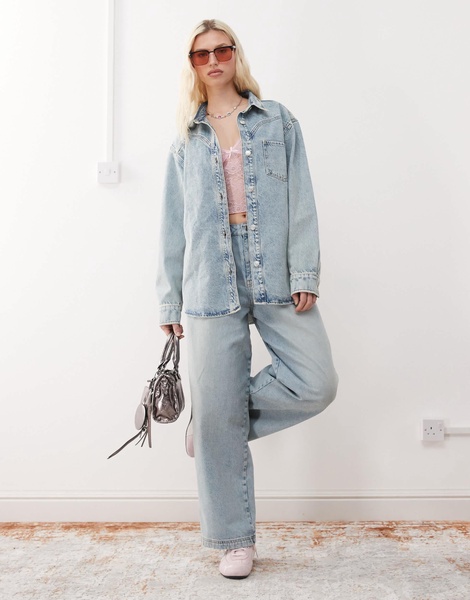 Reclaimed Vintage oversized western denim shacket in bleach wash - part of a set