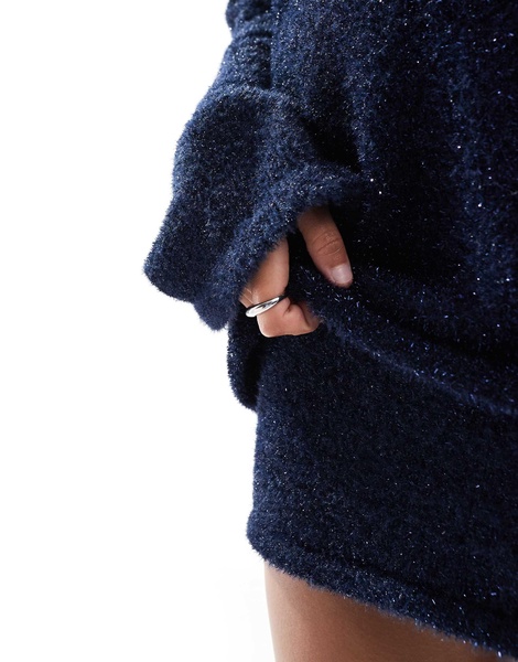 4th & Reckless metallic tinsel v neck sweater in navy - part of a set