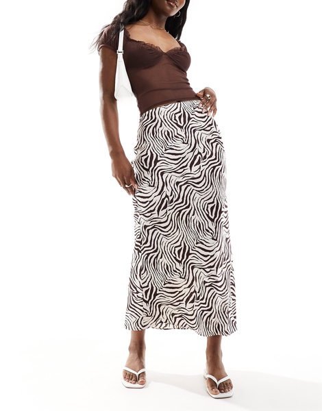 ASOS DESIGN satin bias midi skirt in zebra print