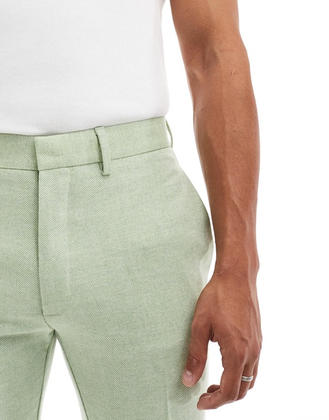ASOS DESIGN smart flare wool mix pants in sage green herringbone
