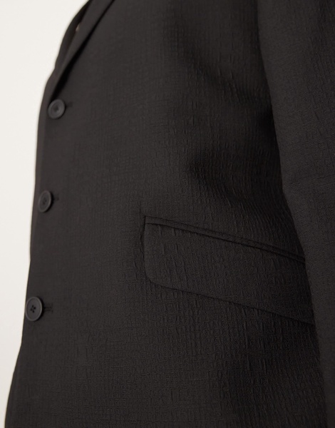 ASOS DESIGN boxy cropped suit jacket in black texture