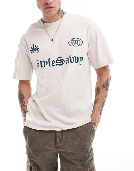 ADPT oversized t-shirt with football inspired chest print in cream