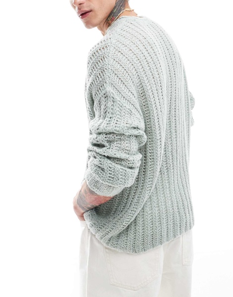 ASOS DESIGN oversized open knit brushed rib sweater in green