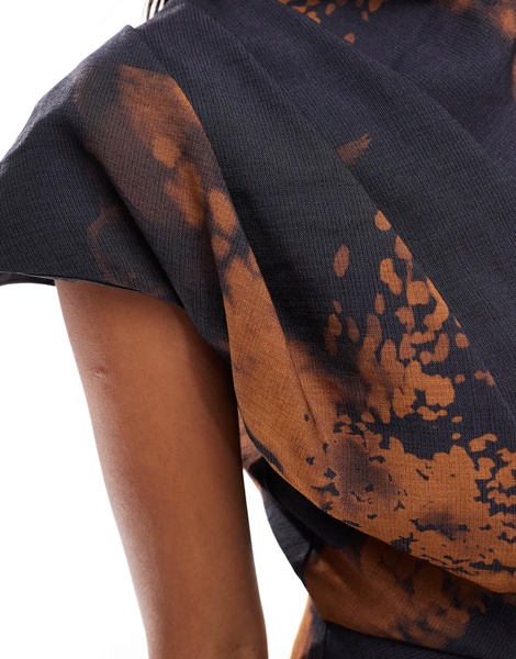ASOS DESIGN draped one shoulder high neck midi dress in abstract floral print