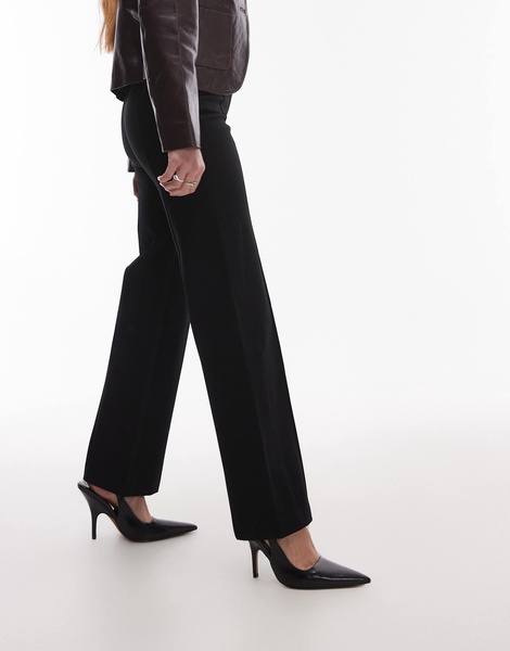 & Other Stories structured jersey tailored straight leg pants with pintuck detail in black