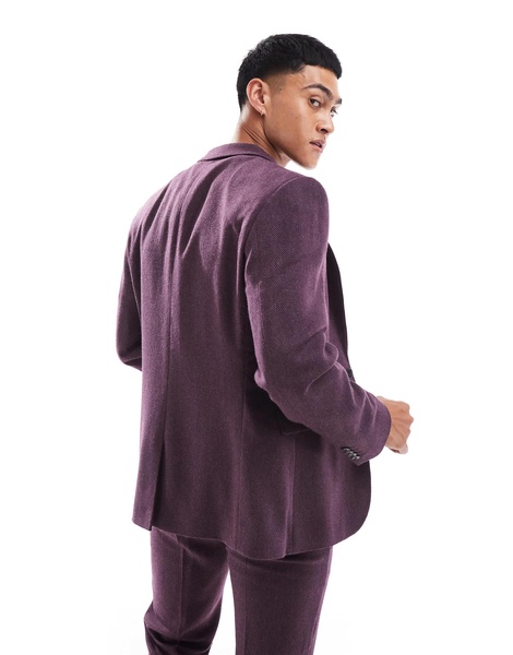 ASOS DESIGN wedding slim suit jacket in wool herringbone