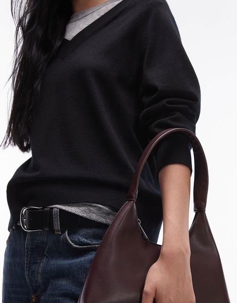 ARKET merino wool sweater with v-neck in black