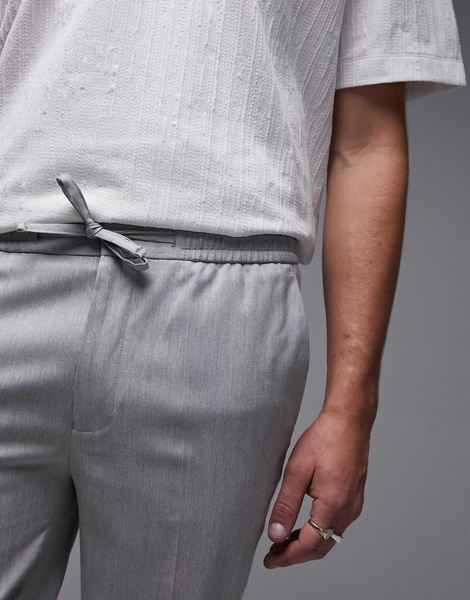 Topman skinny smart pants with elasticated waistband in light gray