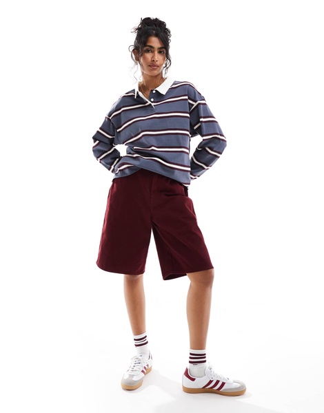 Cotton On long sleeve rugby polo shirt in blue stripe
