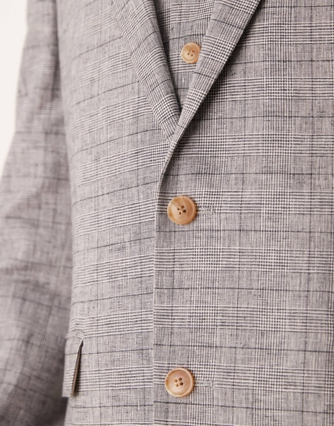 ASOS DESIGN new skinny linen mix suit jacket in gray prince of wales plaid