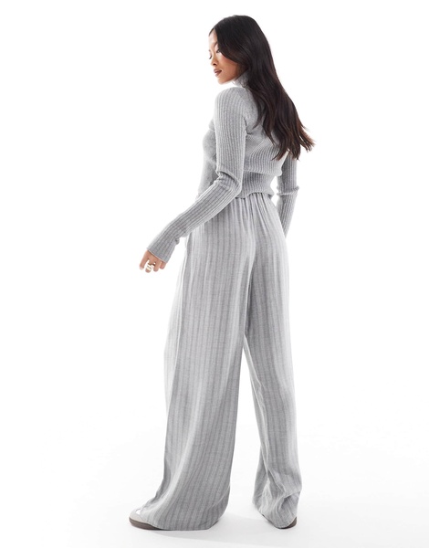 Bershka Petite drawstring waist wide leg pants in gray
