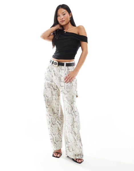 Bershka Petite carpenter pants in snakeskin print