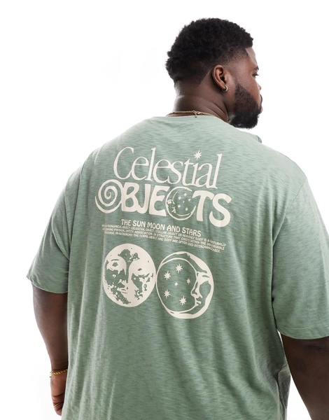 ASOS DESIGN relaxed t-shirt in green fabric with celestial back print