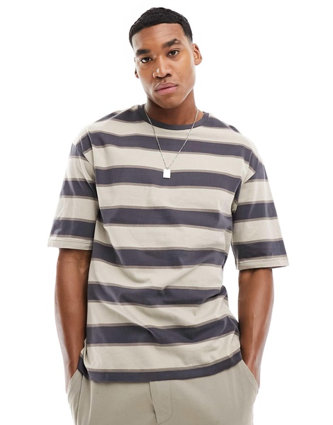 ADPT oversized T-shirt in washed beige stripe