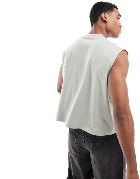 ASOS DESIGN cropped oversized tank top in gray with cross front print