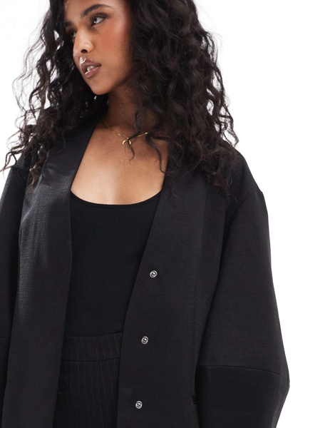 ASOS DESIGN cocoon sleeve collarless blazer in black