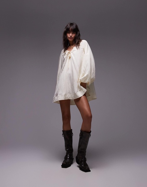 Topshop tech mini trapeze dress in buttermilk