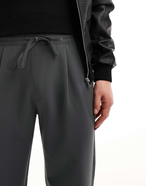 Bershka wide leg tailored pants in gray