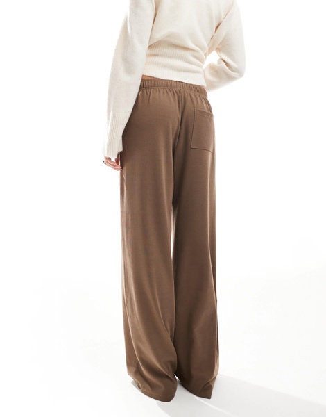 Bershka wide leg soft knit sweatpants in brown