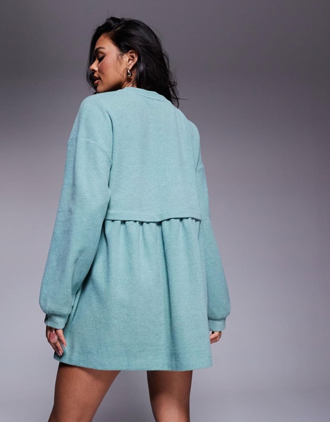 Miss Selfridge soft rib smock dress in sage