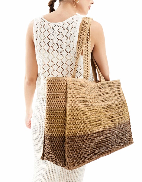 South Beach ombre woven large shoulder tote bag in brown