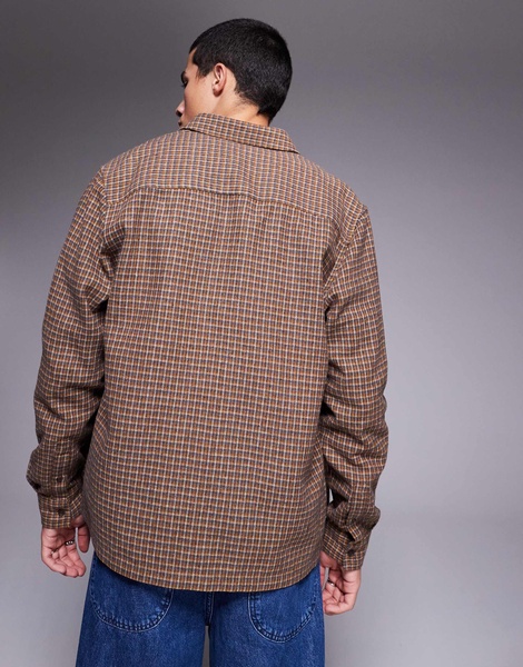 ASOS DESIGN relaxed wool look shirt in brown check - BROWN