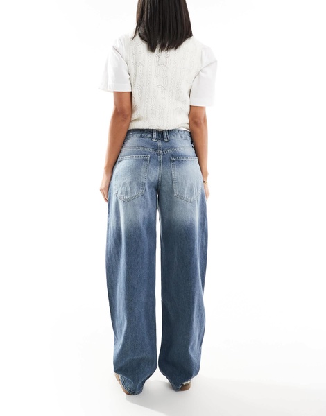 Bershka baggy balloon leg jeans in dirty wash indigo