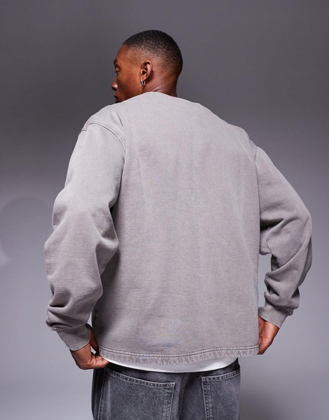 ASOS DESIGN oversized sweatshirt with cut and sew detail in washed brown - part of a set