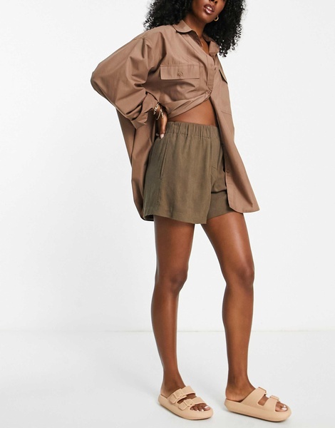 Weekday linen mix shorts in brown - part of a set