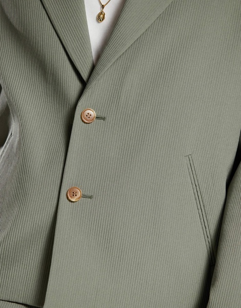 ASOS DESIGN ribbed boxy cropped suit jacket in olive green
