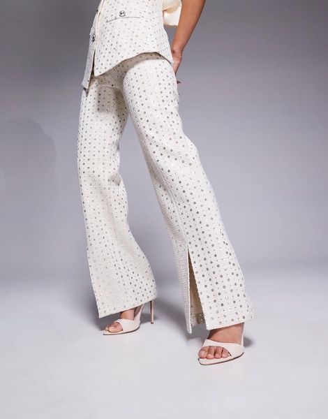 ASOS LUXE embellished boucle pants in cream - part of a set