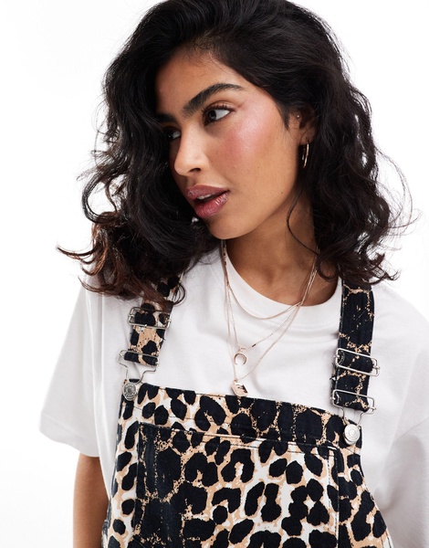 ASOS DESIGN denim overalls in leopard print