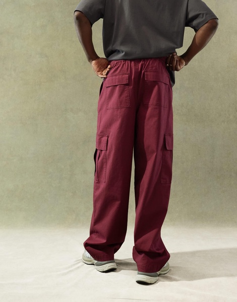 ASOS DESIGN super baggy cargo pants with elastic waist in burgundy