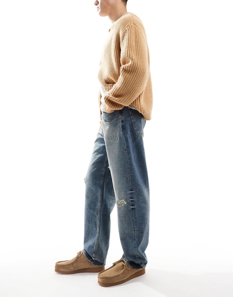 ASOS DESIGN baggy jeans in mid wash with abrasions