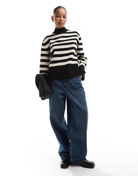 Bershka high neck striped sweater in black