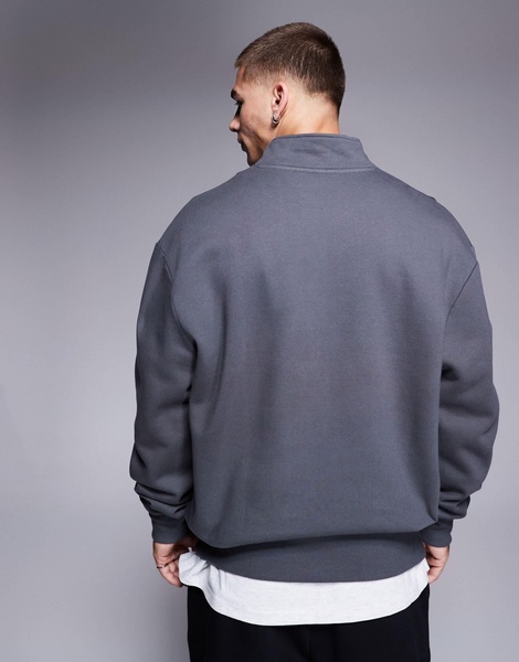 ASOS DESIGN premium heavyweight oversized quarter zip sweatshirt 400gsm in washed black