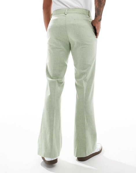 ASOS DESIGN smart flare wool mix pants in sage green herringbone